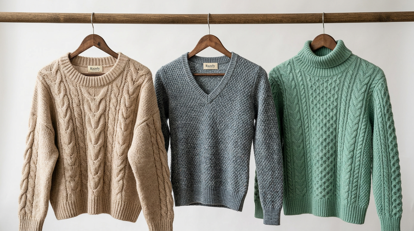 Примеры вязаных свитеров от производителя Razely