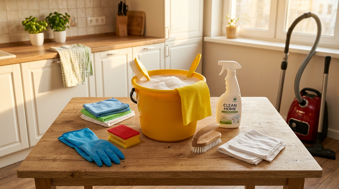 Подготовка средств и инструментов для генеральной уборки квартиры