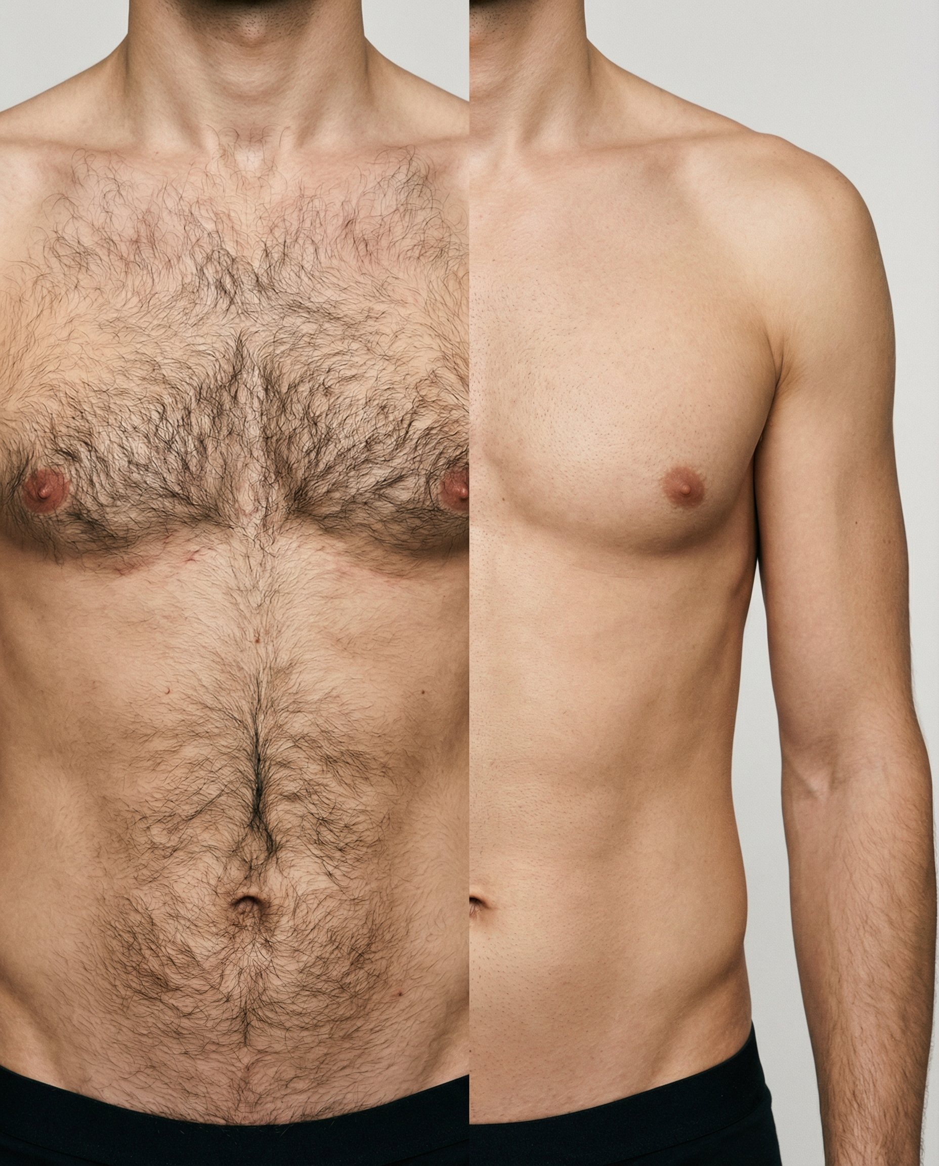 результат мужской лазерной эпиляции живота до и после сеансов