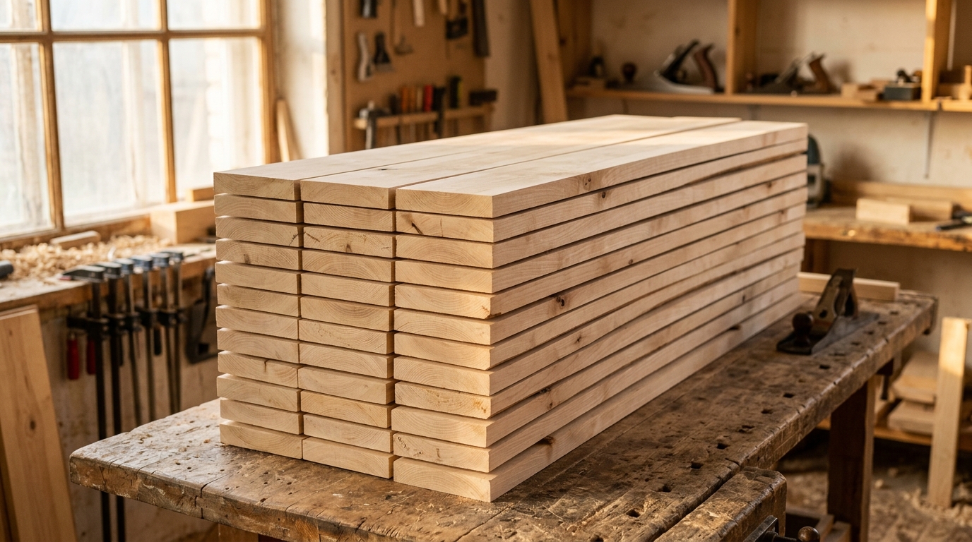 Стопка досок из липы, подходящих для изготовления мебели в бане