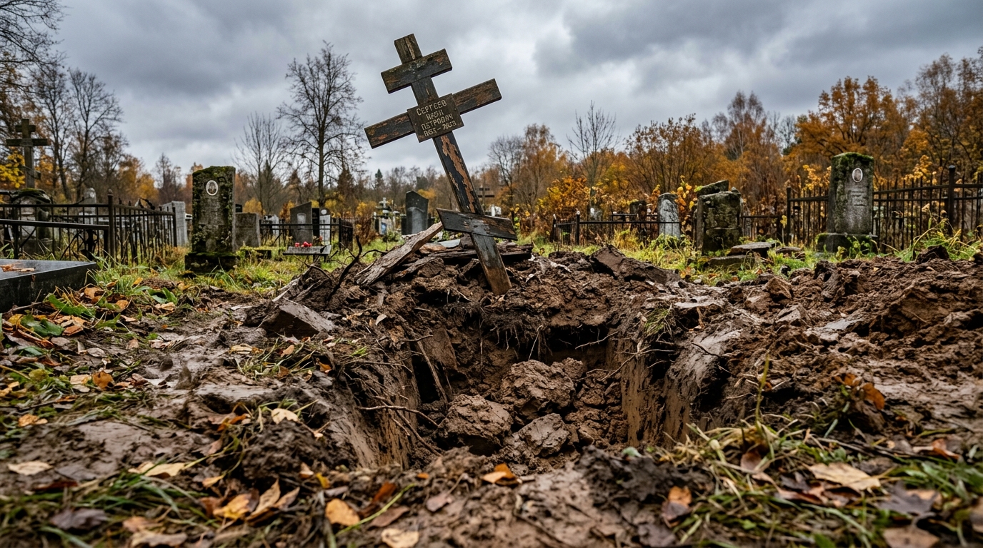 Оседание грунта на кладбище после похорон в России