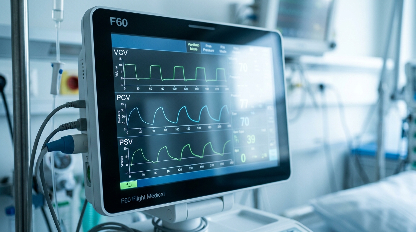 Графики режимов вентиляции на экране F60 Flight Medical: VCV, PCV и PSV