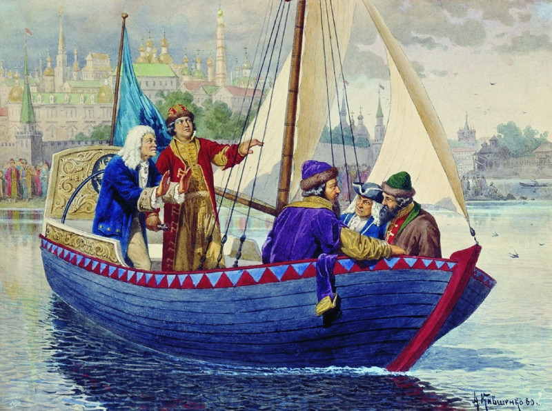 Петр I за рулем парусного ботика на Яузе-реке.jpg