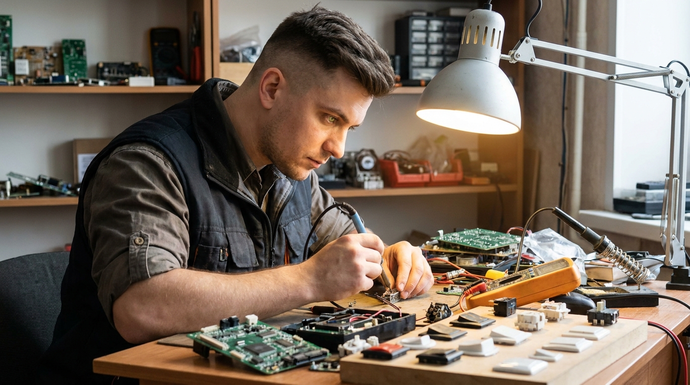 Переключатели: обзор популярных типов и их применение, male professional at work, workshop