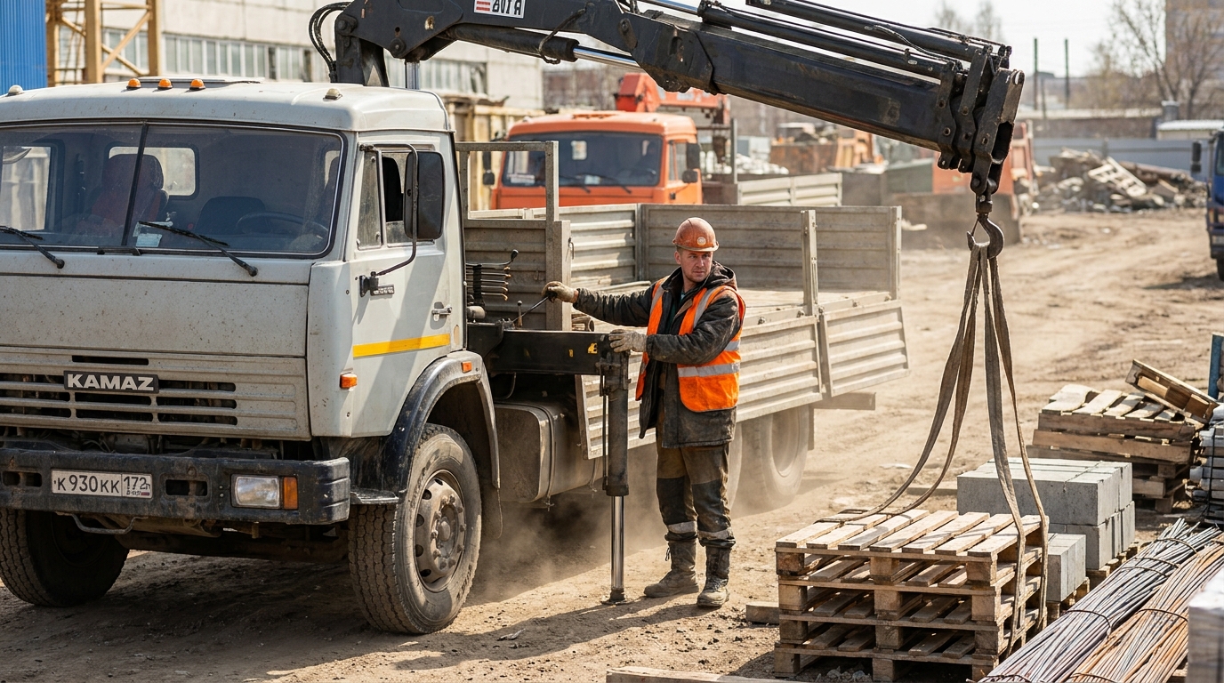 бортовые КАМАЗ 43118 с КМУ, male professional at work, construction_site