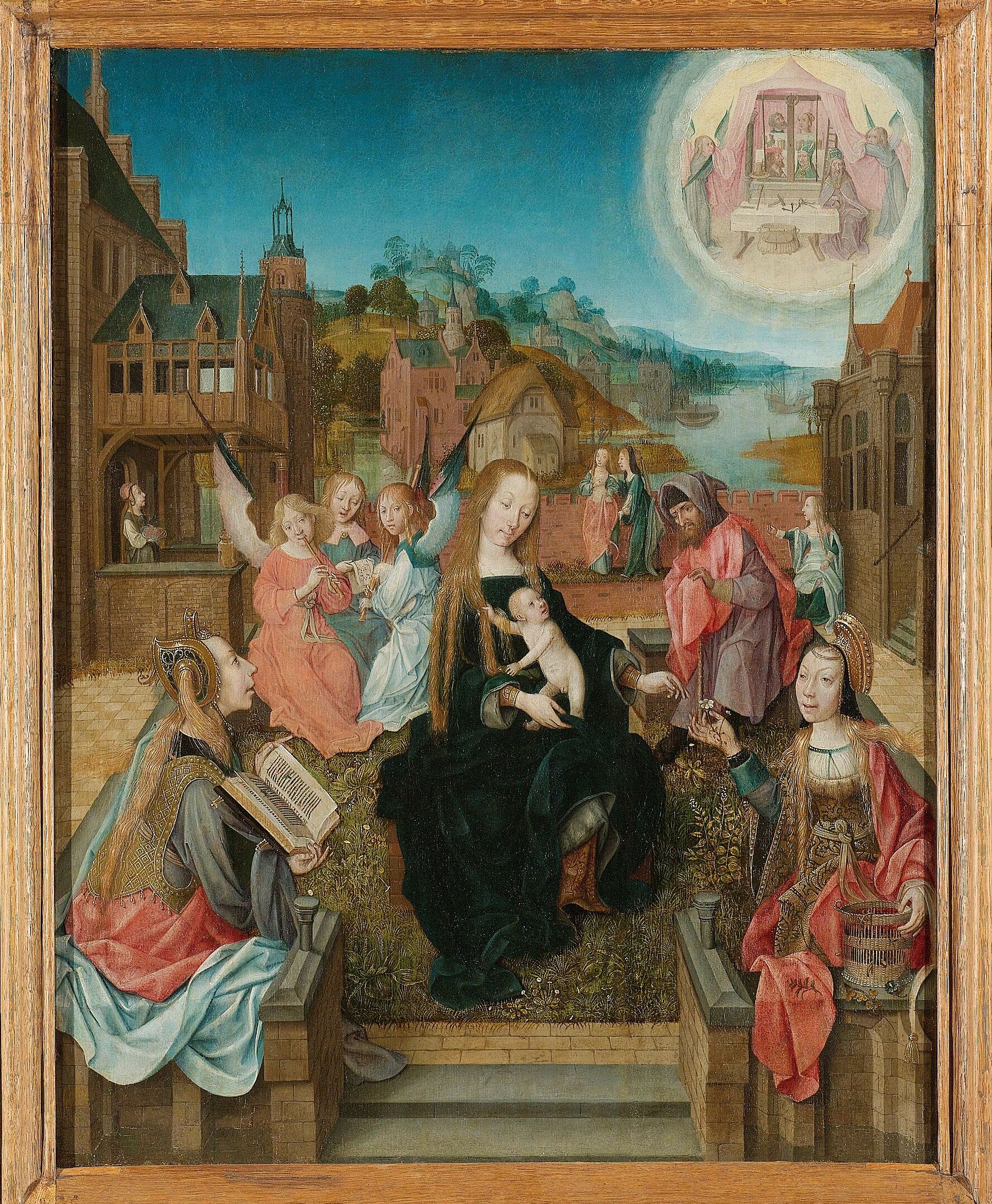 Drieluik_met_Maria_met_kind_en_heiligen_(middenpaneel),_de_stichter_met_de_heilige_Martinus_(binnenzijde_linkervleugel),_de_stichteres_met_de_heilige_Cunera.jpg